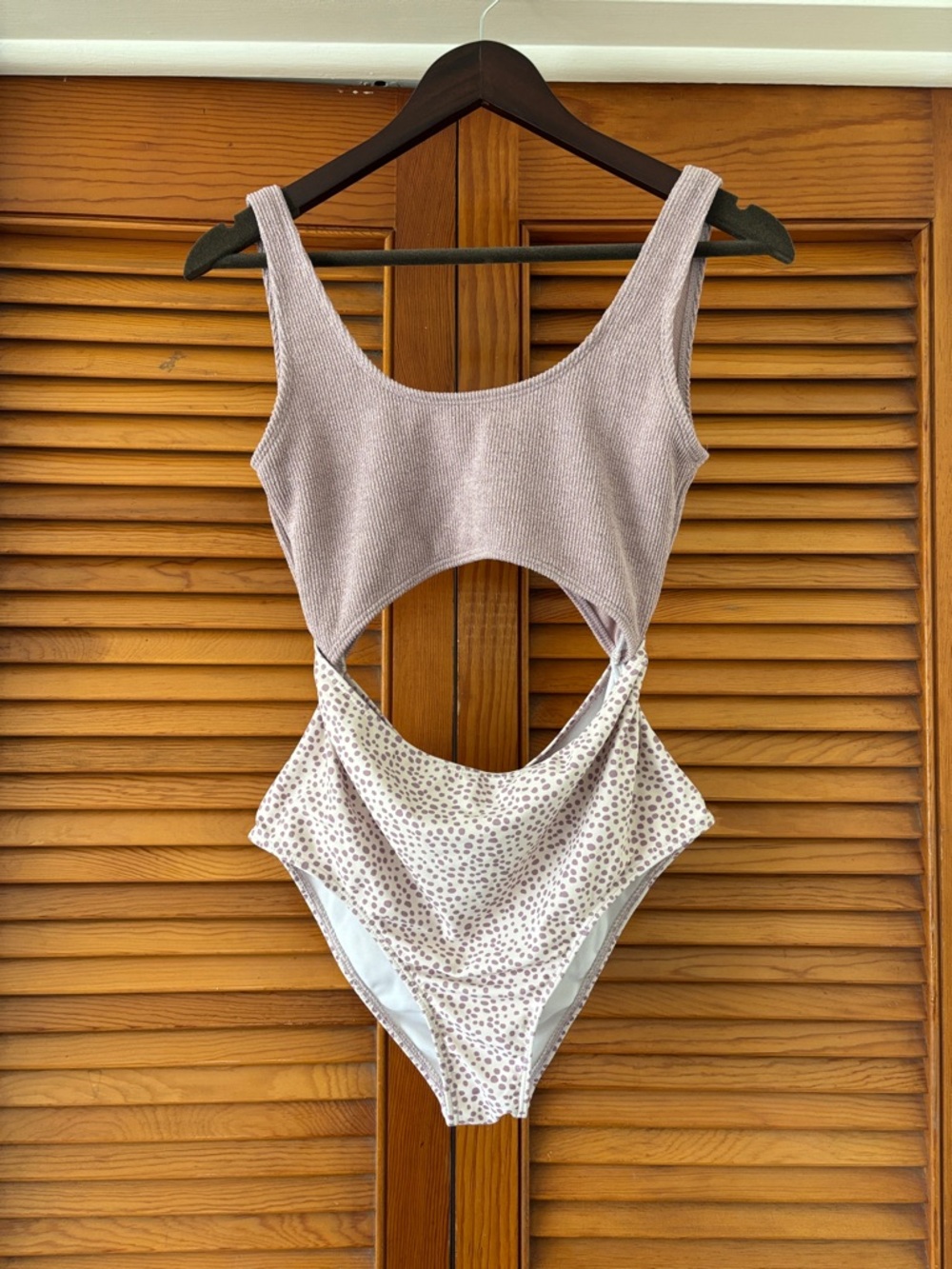 SHEIN Lilac Ribbed Cutout One-Piece Swimsuit with Dotted Skirt